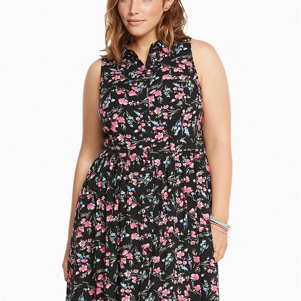 Torrid Floral Print Button Down Challis Shirt Dress - Size 6